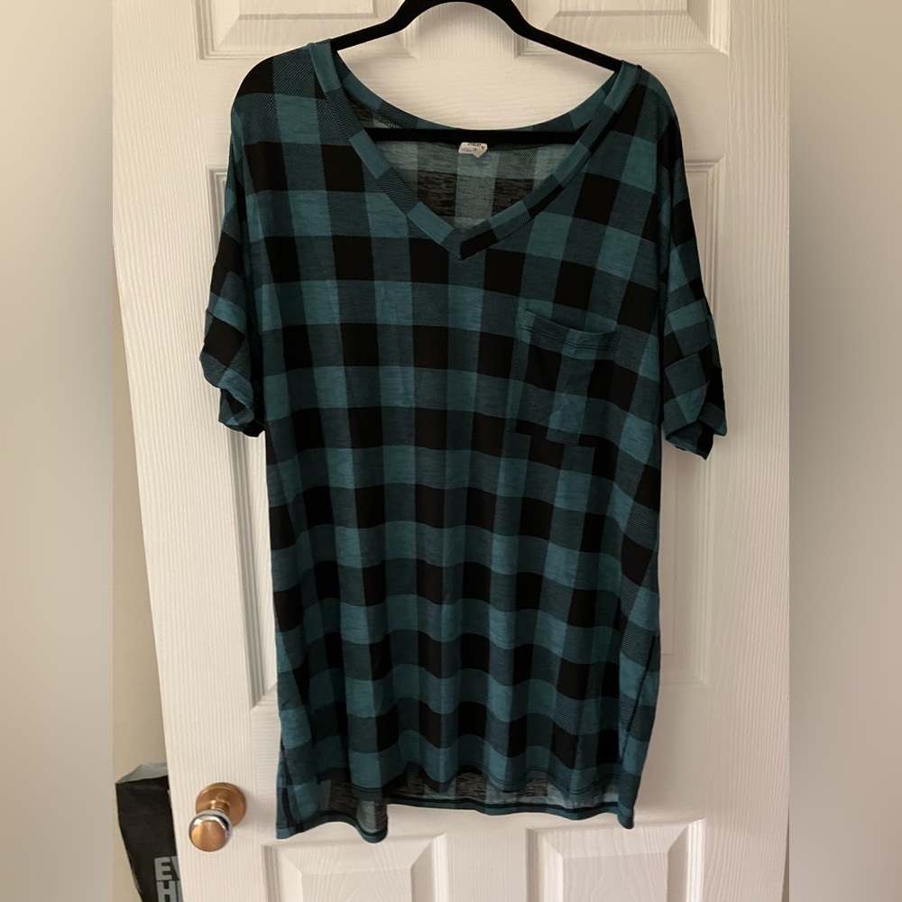 Sew In Love Teal and Black Plaid Short Sleeve Tee